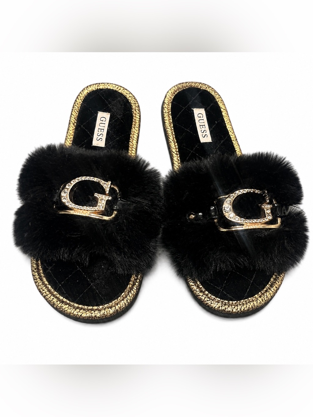 Brand new Fur $ Rhinestone Guess Slides - Picture 1 of 5